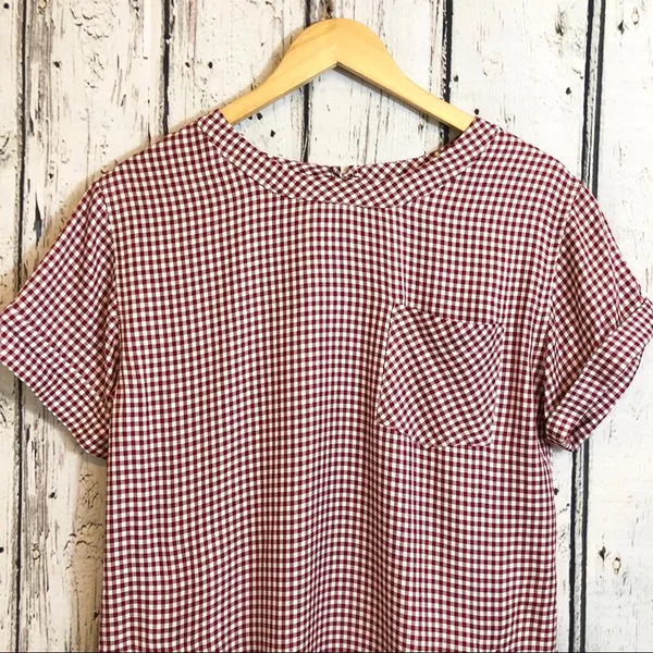 Madewell Gingham shift red white checkered picnic retro dress pockets size xs - Image 4