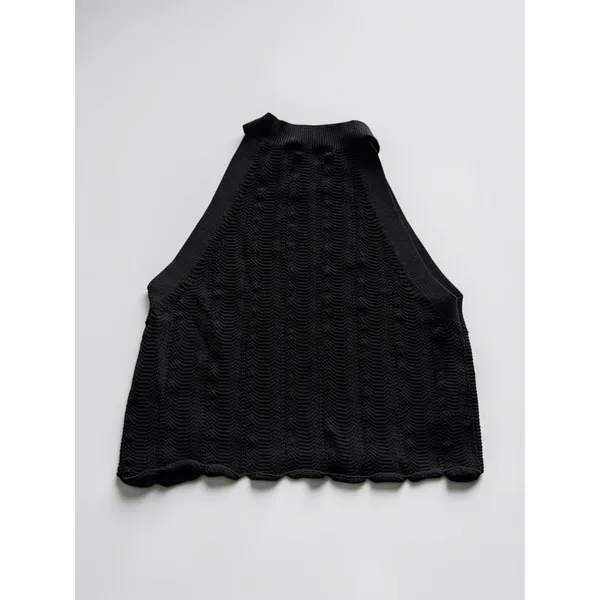 Wilfred Aritzia Black Knit Halter‎ Top Pointelle Bobble Scalloped Hem Small - Image 2