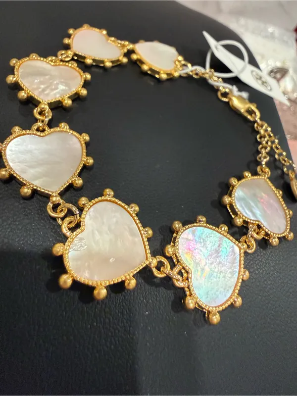 Tory Burch | Gold Plated Mother-of-Pearl Heart Link Bracelet - Image 2