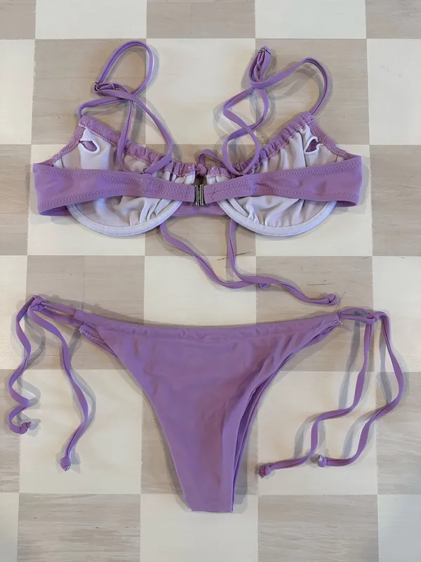 lavender purple ruched balconette bikini set Size XS - Image 3