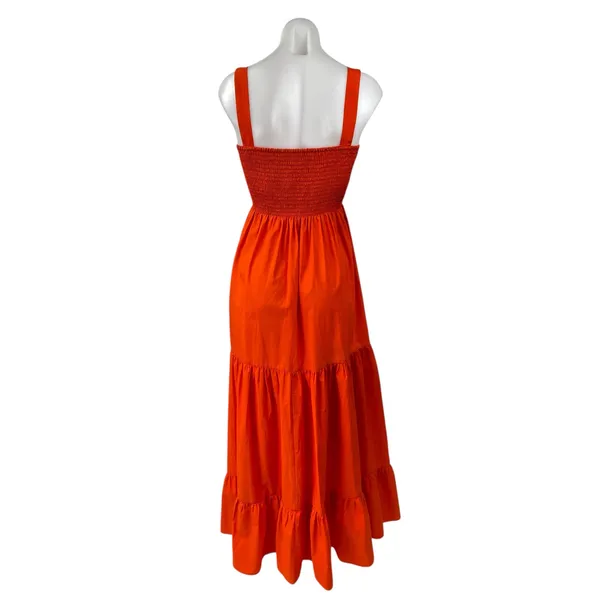 ZARA Orange Smocked Tiered Sleeveless Square Neck Maxi Cami A-line Dress Size S - Image 2