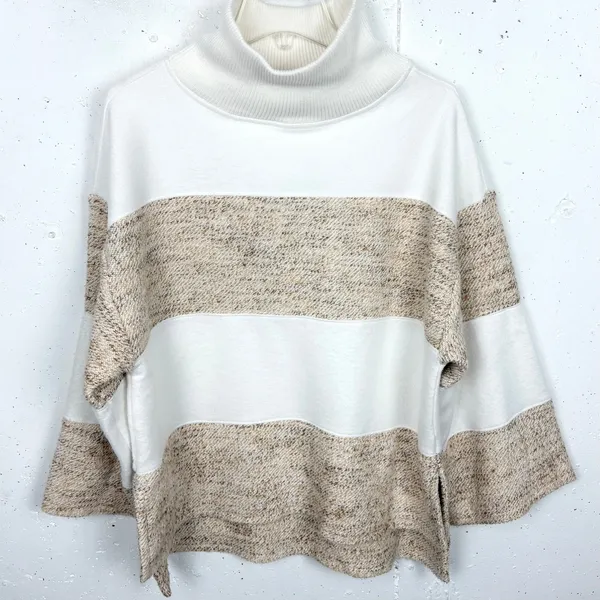 Anthropologie Daily Practice Cotton Mock Neck Sweatshirt Ivory Size Small - Image 2
