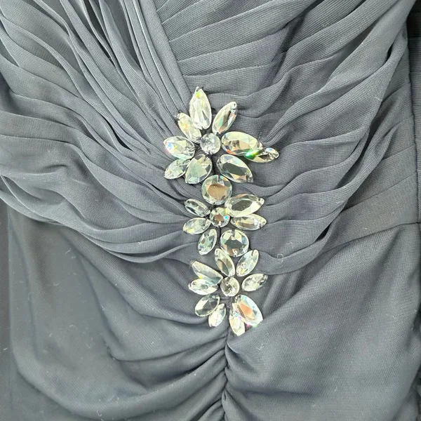 Adrianna Papell Size 10 Long Sleeve Maxi‎ Dress Dark Blue Mesh Sleeve Event Gown - Image 7