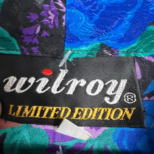 Vintage Wilroy Rare Purple Blue Floral Paisley Satin Long Sleeve Blouse Size 10 - Image 5