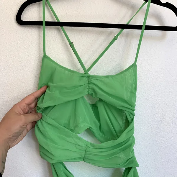 Michael Costello x REVOLVE Mesh Cut Out Knee‎ Length Dress in Kelly Green - Image 5