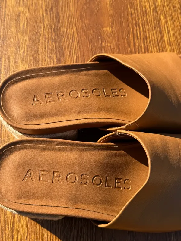 Aerosoles Brown Leather Slide Sandals Block Heel Espadrille 5.5 - Image 9