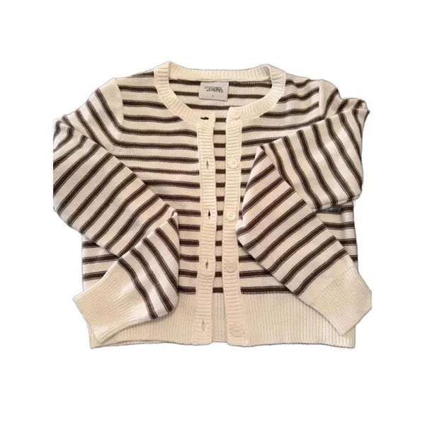 Aubrey Cardigan in Chalk Combo - Striped Women's Sweater - Image 2