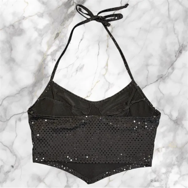 Love‎ J Black Sequin Halter Top Small Y2K Festival Clubwear - Image 11