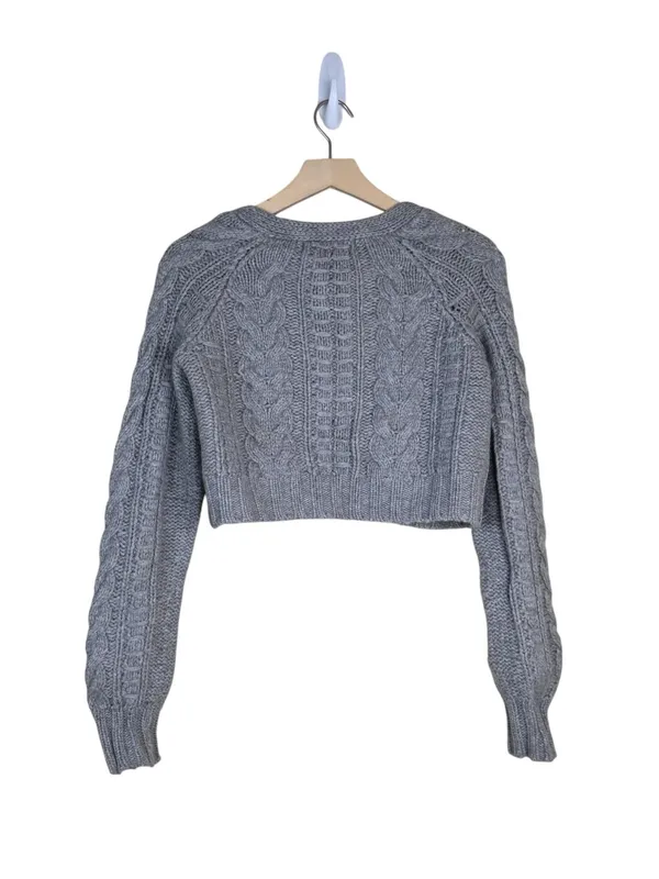 Design History Women's L Pure Cashmere Gray Cable-Knit Cropped Cardigan - Image 2