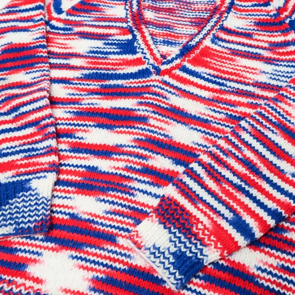 Vintage Handmade Red, White & Blue Knit V Neck Sweater - Image 4
