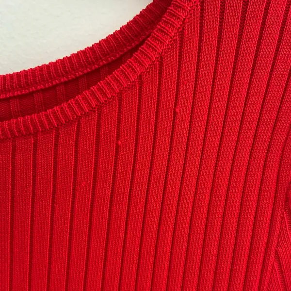 line and dot red long sleeve maxi‎ dress with slit XS - Image 4