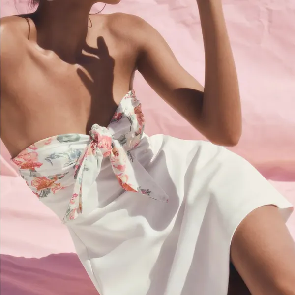 ZARA Floral White Strapless Dress - Image 6