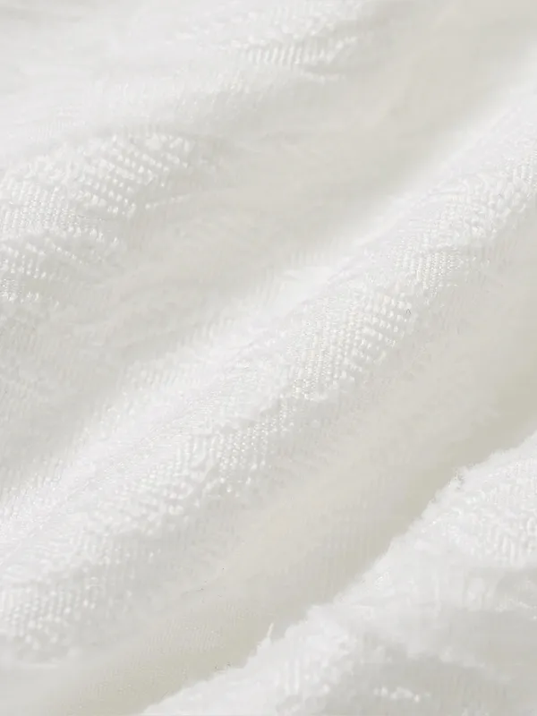 Rihoas White Square Neck Jacquard Blouse Size L - Image 6