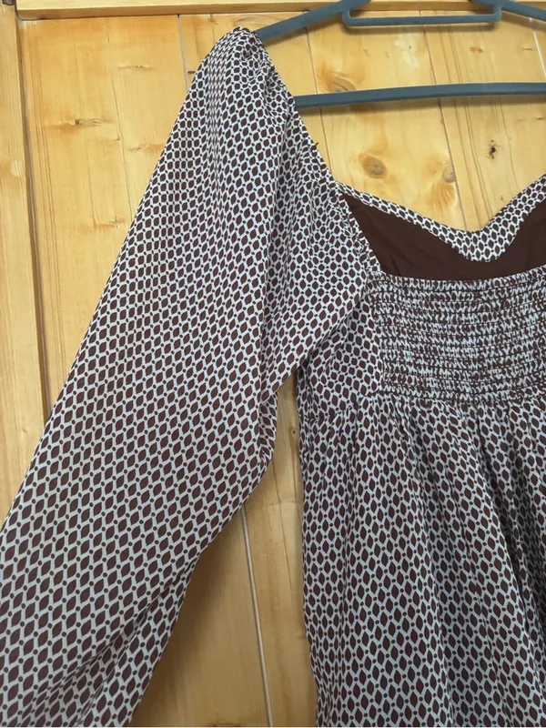 Abercrombie & Fitch Brown Geometric Print Long Sleeve Babydoll Mini Dress Size M - Image 7
