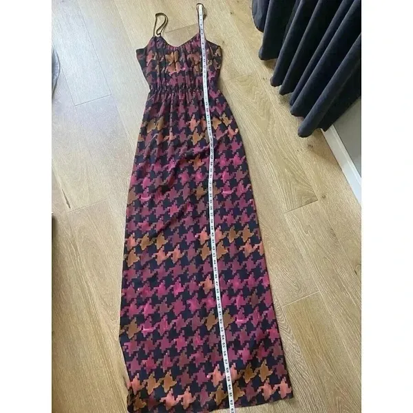 LAVENDER BROWN Orange Pink Burgundy Fall Houndstooth Maxi‎ Dress Size S Small - Image 9