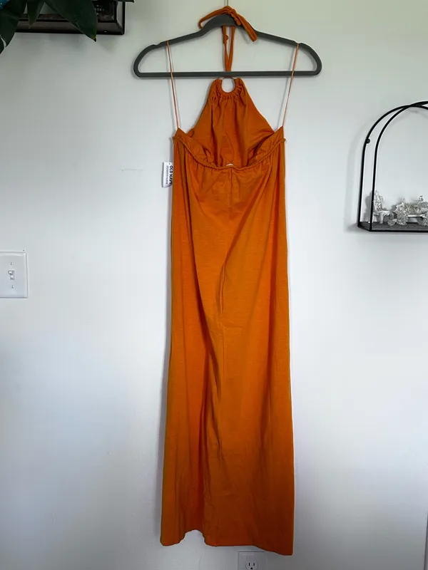 NWT Old Navy Orange Sleeveless Halter Tie Neck Open Back Midi‎ Dress Large Tall - Image 2