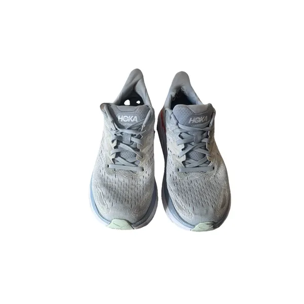 Hoka One One Clifton 8 1121375 Womens Sz 8.5D Running Shoes Grey Orange Sneakers - Image 2