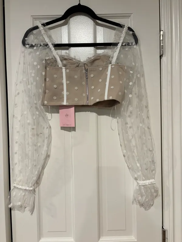 Hello Molly Polka Dot Sheer Sleeve Crop Top - Image 2