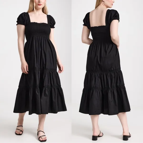 Anthropologie O.P.T. • Daphne Square Neck Smocked Maxi Dress black cotton poplin tiered - Image 7