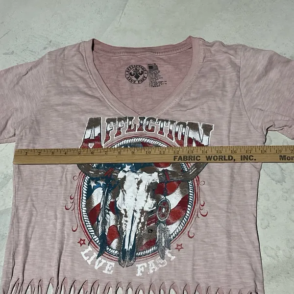 New Women's Affliction SS Desert Ride Pink Biker Tattoo Tee T-Shirt Top SZ M - Image 6