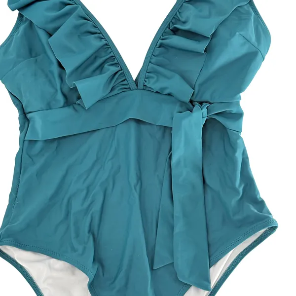 Cupshe Ruffle V-Neck One-Piece Swimsuit Womens Size 16 Teal Green Side Tie‎ Sash - Image 5