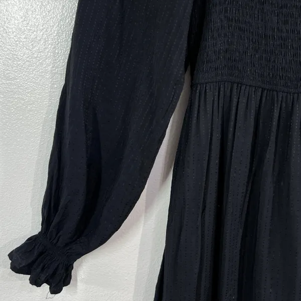 August Sky Smocked Maxi Dress S Black Long Sleeve Square Neck Cottagecore‎ Boho - Image 8