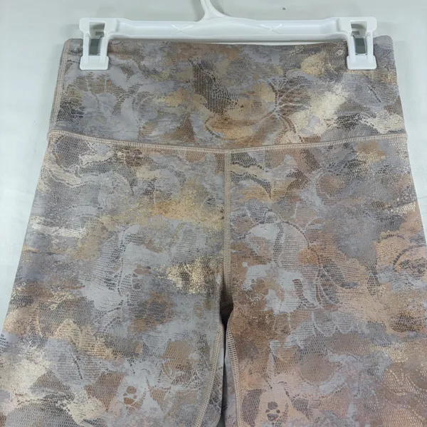 Athleta Elation Metallic‎ Foil Floral Snake Print Leggings Gold Mauve 7/8 Tights - Image 3