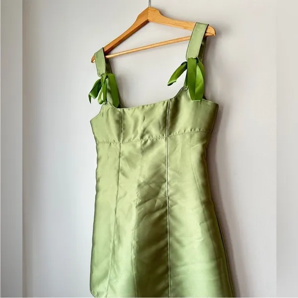 NWT‎ Current Mood green satin mini dress small - Image 2