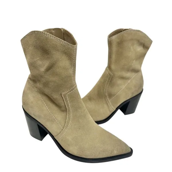 BP. Western Boots Size 5.5 in‎ Tan Smoke Leather Block Heel Pointed Toe - Image 2
