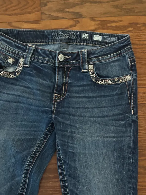 Miss Me Signature Skinny Beaded Sequin Embroidered Jeans Size 29 Y2K - Image 4