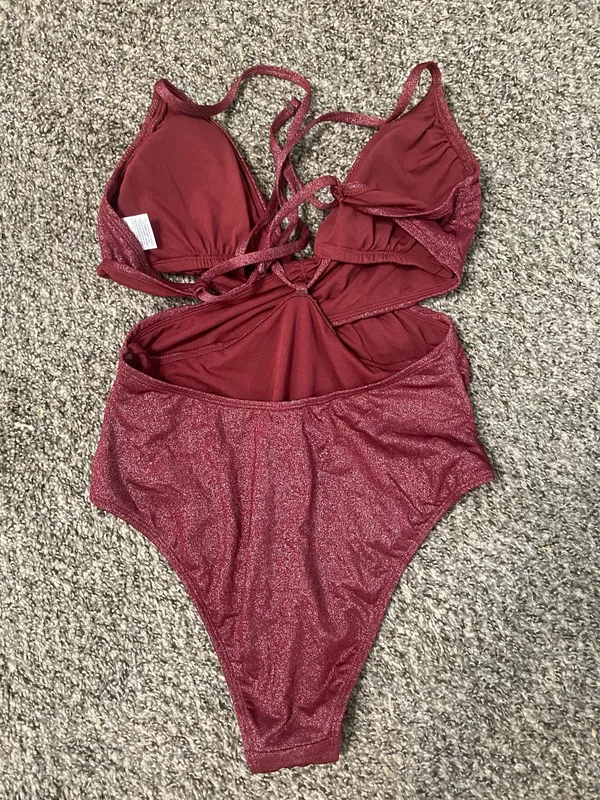 Shade & Shore Red shimmery one piece bathing suit - Image 2