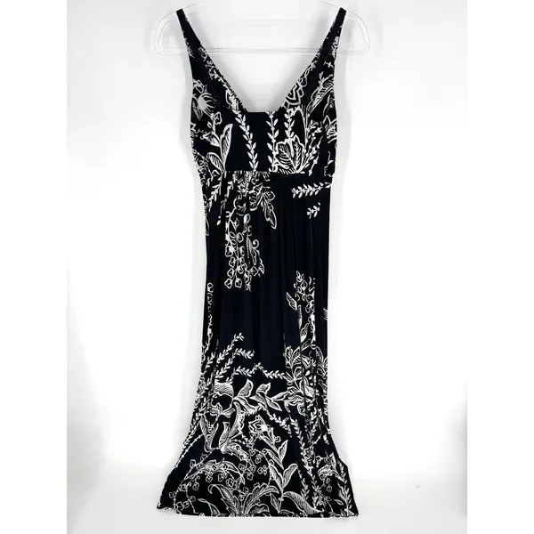 Soma Intimates Black White‎ Floral Maxi Dress Empire Waist V-Neck Size Small - Image 5