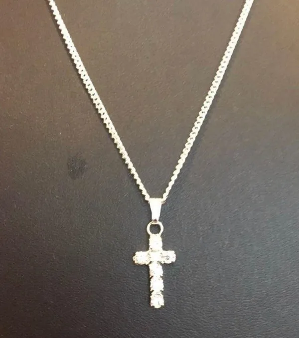 Crystal Cross Necklace White - Image 3