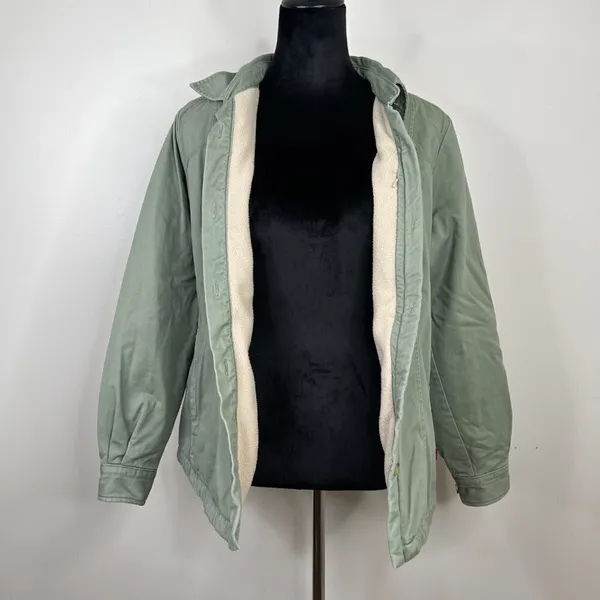 Woolrich Sage‎ Green Fleece Lined Button Front Shacket Size Small - Image 2