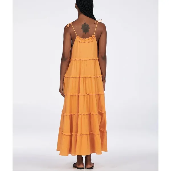 Charlie‎ Holiday Orange Senorita Tiered Cotton Maxi Dress NWT Size 4 Boho - Image 2