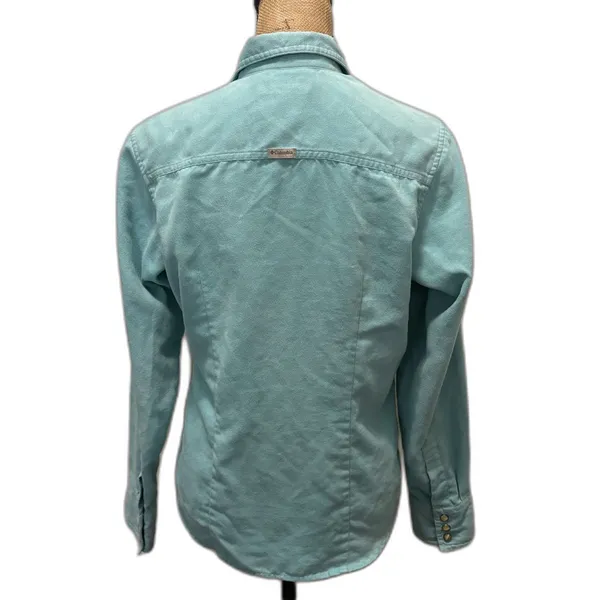 Columbia XCO Turquoise Blue Faux‎ Suede Western Pearl Snap Shirt Womens Medium - Image 3