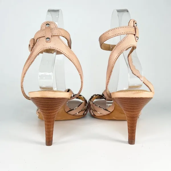 Coach Meg Leather with Snakeskin Tan Beige Leather Sandals Heels Shoes Women 9 - Image 4
