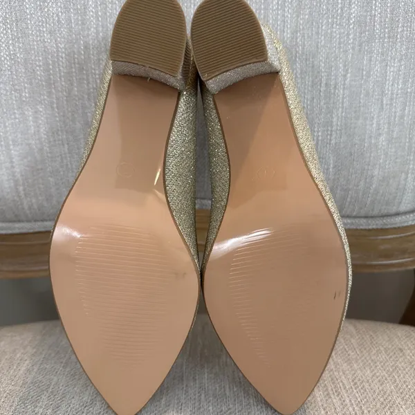 Classic Women's Gold Sparkle Heels Size 7 Block Heel Pointed Toe Evening Dressy - Image 10