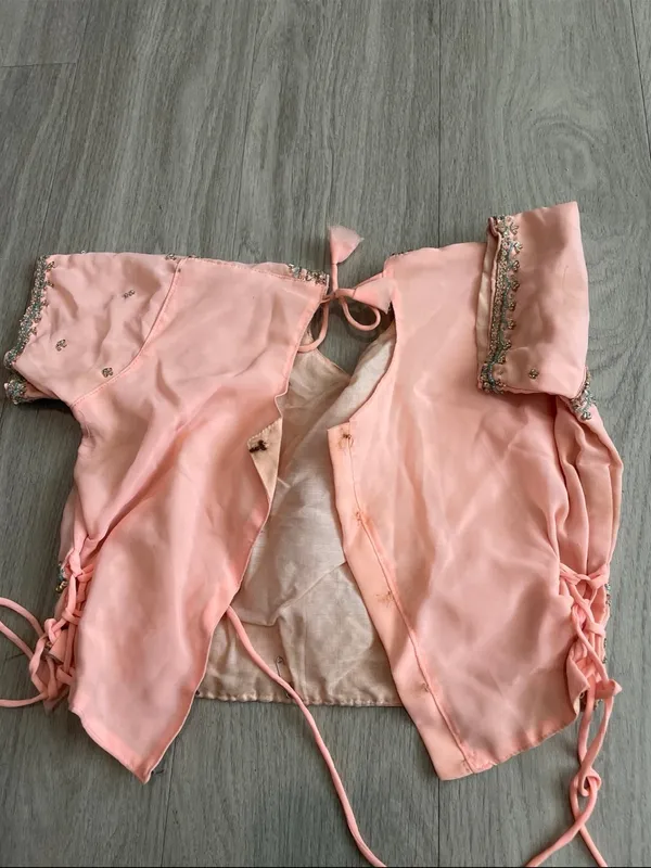 Embellished Peach Women's Crop Top with Tie Details - Image 2