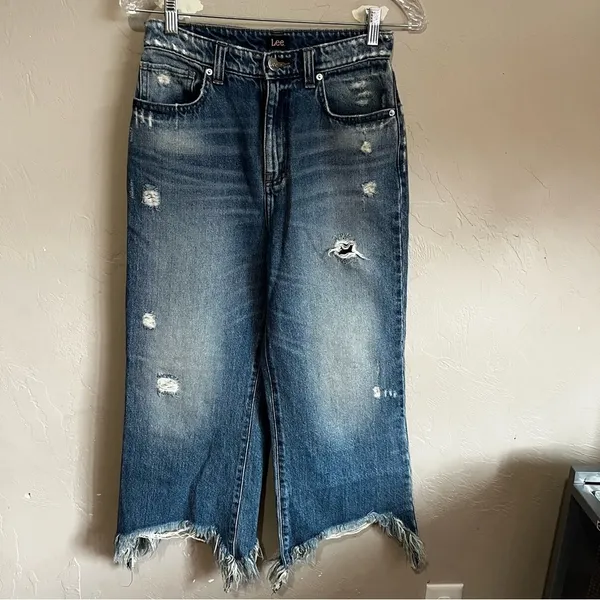 Lee Vintage Modern Daybreak Wide Leg‎ Cropped Raw Hem Denim Jeans - Image 5