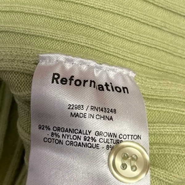 Reformation Green Rib Knit V-Neck Button Long Sleeve Crop Cardigan Sweater Top M - Image 4