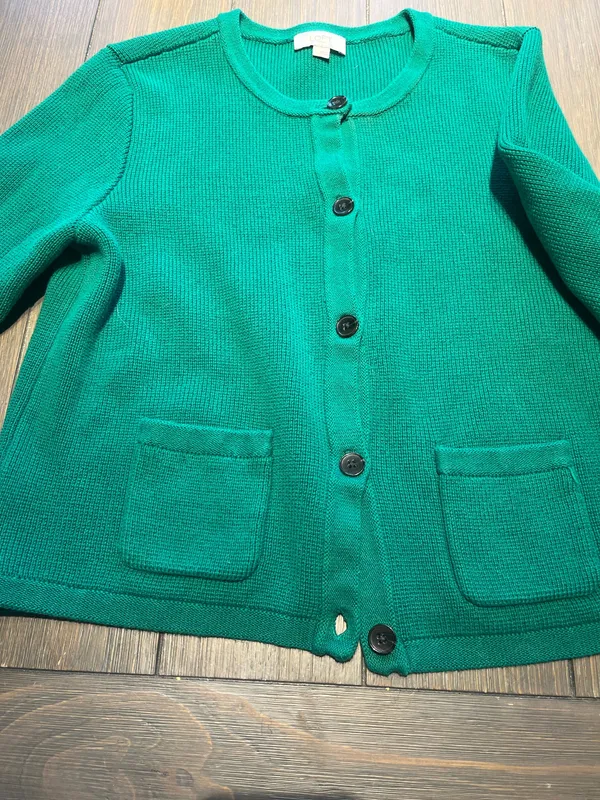 LOFT Kelly Green Button Up Sweater L - Image 4