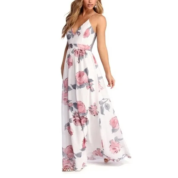 Dainty Hooligan Womens Chiffon Floral Lace Maxi Dress Small White Event Party Boho Romantic - Image 11