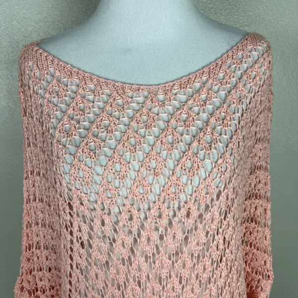 Coco Carmen Crochet Sweater OS Pink Open Knit Pullover Oversized‎ Beachy Relaxed - Image 3