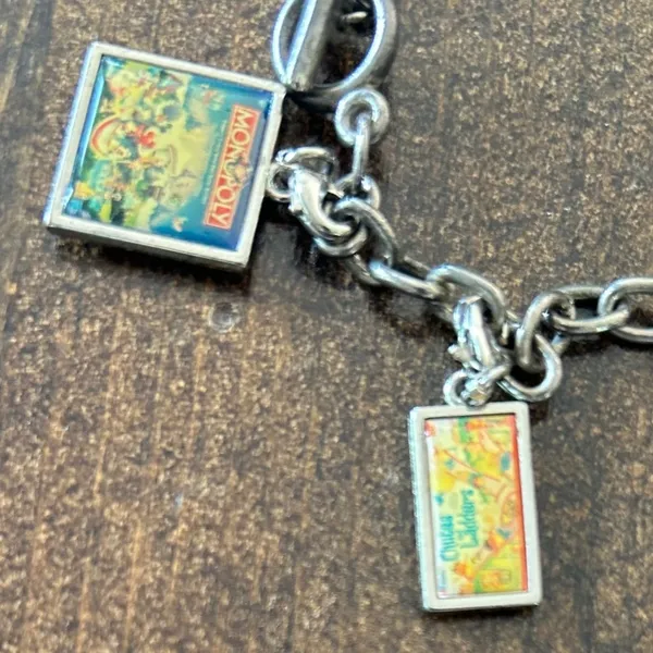 Vintage 80s 90s Mickey Mouse Monopoly Candyland Nasa Charm Bracelet Silver Chain - Image 4