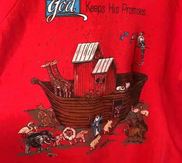 Vintage Hanes God Keeps His Promises Noah’s Ark Red Sweatshirt Sz L - Image 2