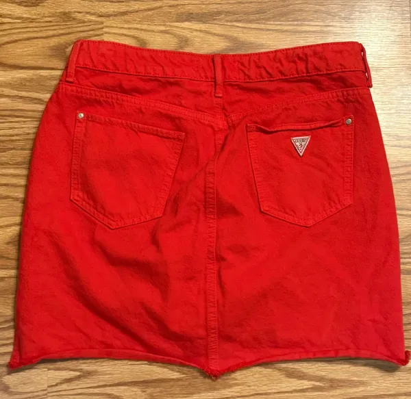 GUESS Red Denim Mini Skirt with Raw Hem size medium y2k festival - Image 2