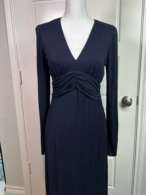 Boden Women’s Classic Jersey Knit Faux Wrap V-Neck Maxi Dress Navy Blue Size 6R - Image 3