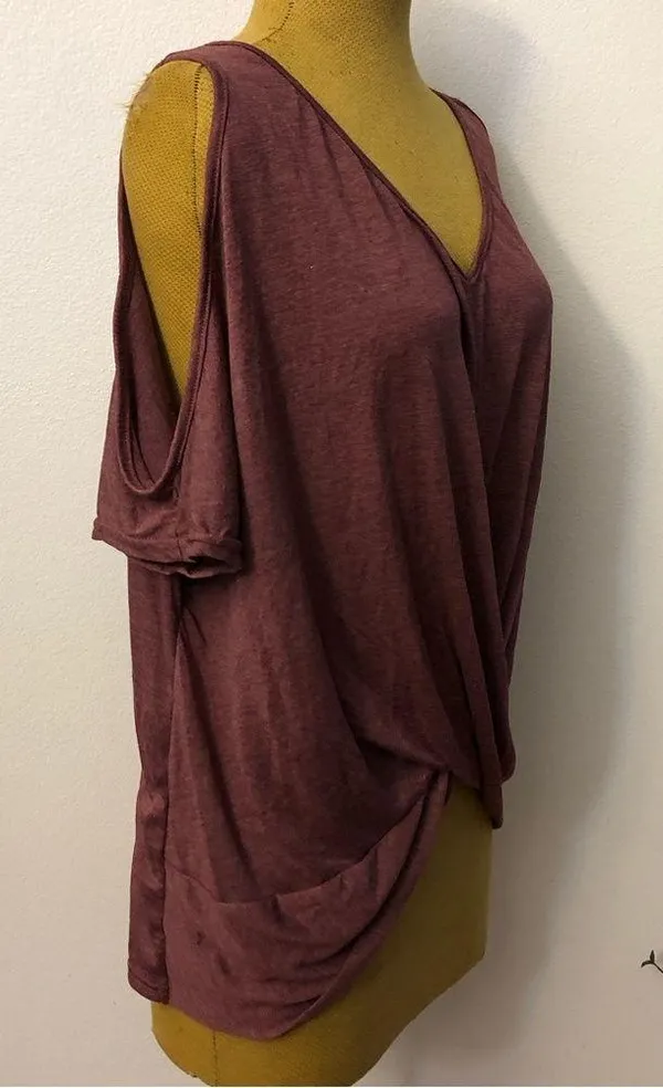New EMERY ROSE Cold Shoulder Wrap Cross Tee Size L - Image 3