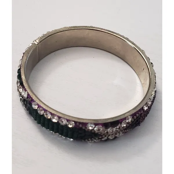 Vintage Bracelet / Bangle Purple & Green Tones with Clear Gems 7" - Image 5